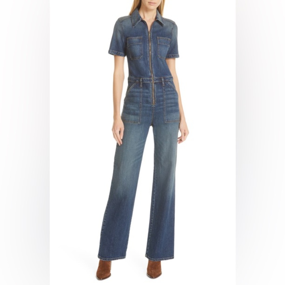 Nili Lotan XS Cannes Denim Jumpsuit in Dark Denim